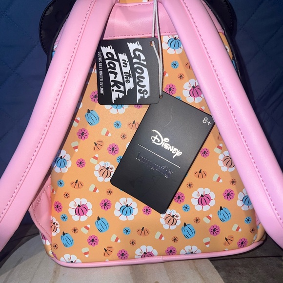 Loungefly Minnie Floral Pumpkin Glow-in-the-Dark Figural Mini Backpack + Wallet - Picture 4 of 11